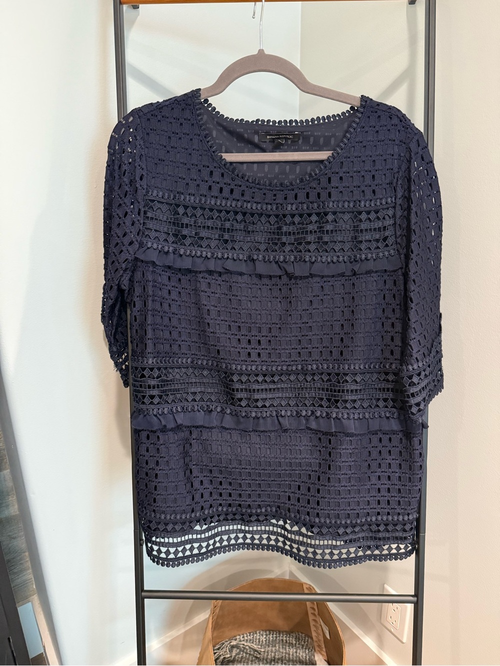 Banana Republic Navy Lace Round-Neck Blouse